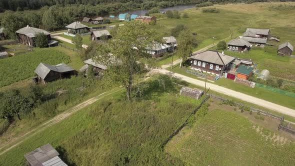 Top View of Old Russian Village in Forest in Summer