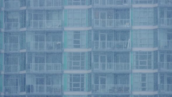 Apartment Building In Heavy Snowfall