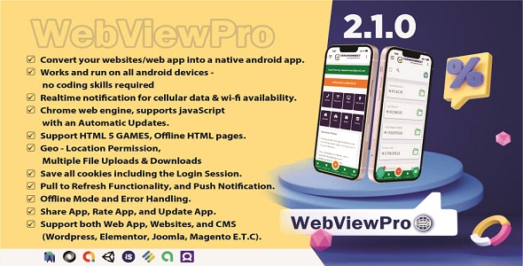 WebView for App - Android WebView App | Web URL to Android App with Shimmer, Admob, Push.