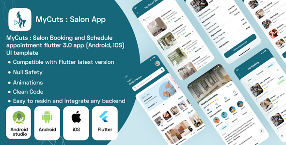 MyCuts : Salon Booking and Schedule appointment flutter 3.0 app(Android, iOS)UI template