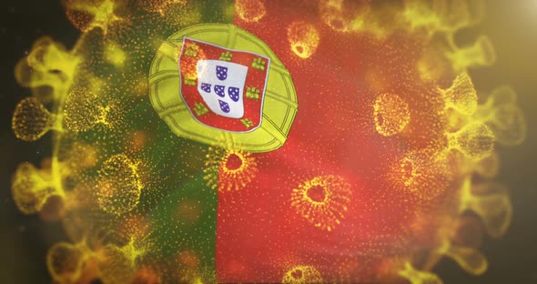 Portugal  Flag With Coronavirus Microbe Centered 4K alt