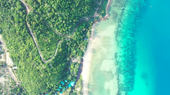 Aerial nature of marine coastline beach wildlife by blue lagoon and clean sand background of adventu