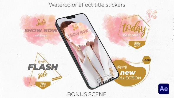 Watercolor effect title stickers, labels