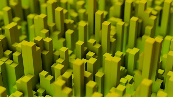 abstract 3D Cubes Background. 4K Green and yellow animation