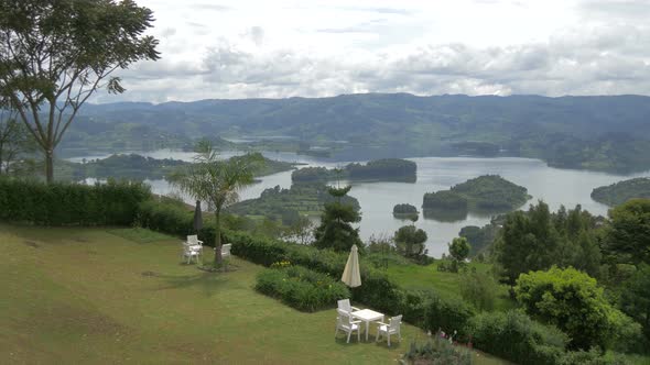 Panoramic view of  Lake Bunyonyi in Uganda  