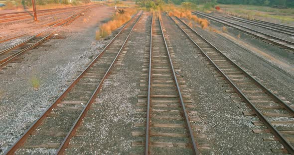 Industrial Landscape with Railroad in Railway Cargo Railroad Platform