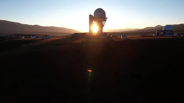 Bright Dawn Over the Observatory in the Mountains