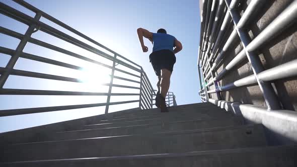 A man running stairs.