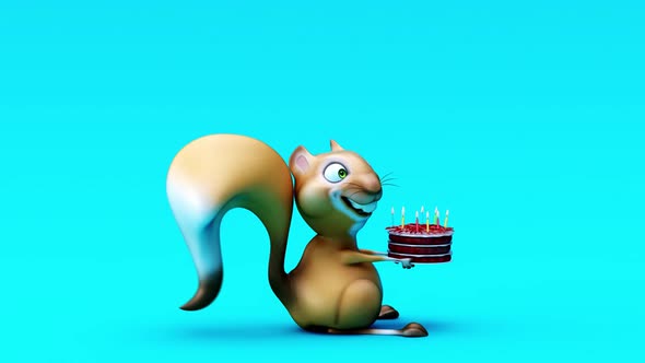 4K fun 3D cartoon squirrel with a cake alt