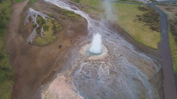 Strokkur Geyser Eruption. Iceland. Aerial View