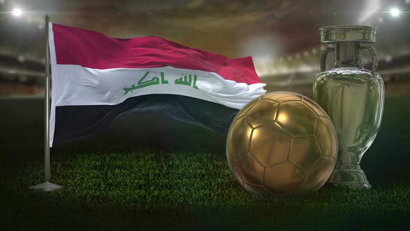 Iraq Flag With Football And Cup Background Loop