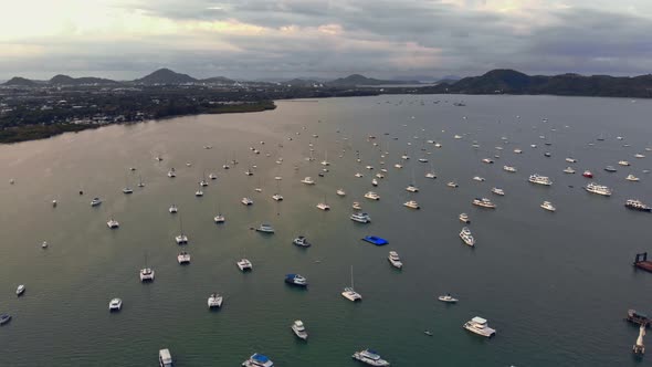 Aerial View of Chalong Bay with Yachts in Phuket