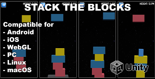Stack The Blocks - Unity One Tap Game (Android, iOS, WebGL, HTML, PC)