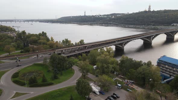 Dnipro River Near Kyiv City, Ukraine Aerial View. Dnieper, Kiev