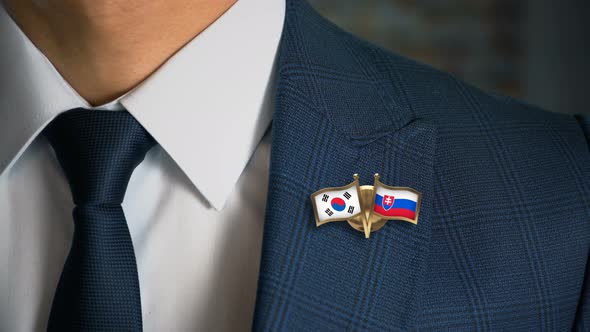 Businessman Friend Flags Pin South Korea Slovakia