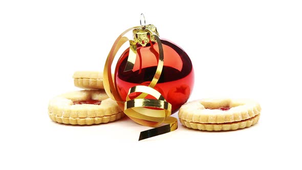 Glossy Christmas Ball With Cookies Looping