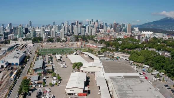 Picturesque View Of Downtown Vancouver Skyline From The Neighborhood Of Strathcona In The East Side,