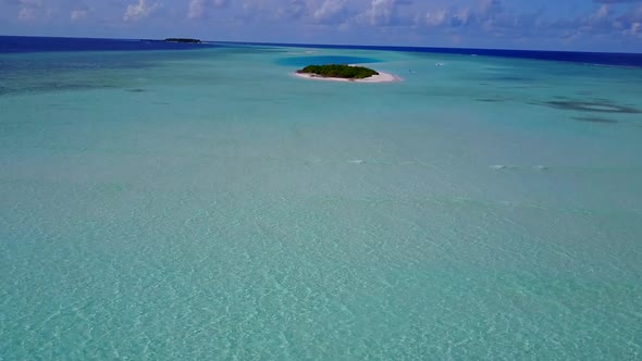 Drone aerial tourism of tourist beach by clear water with sand background