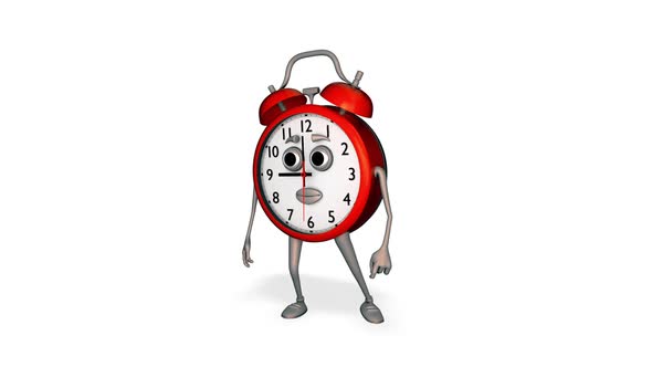 Cartoon Alarm Clock Looks Around Loop On White Background