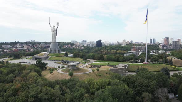 Kyiv - National Flag of Ukraine By Day. Aerial View. Kiev