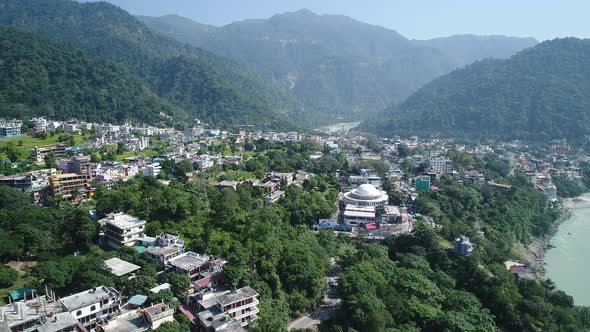 City of Rishikesh state of Uttarakhand in India seen from the sky