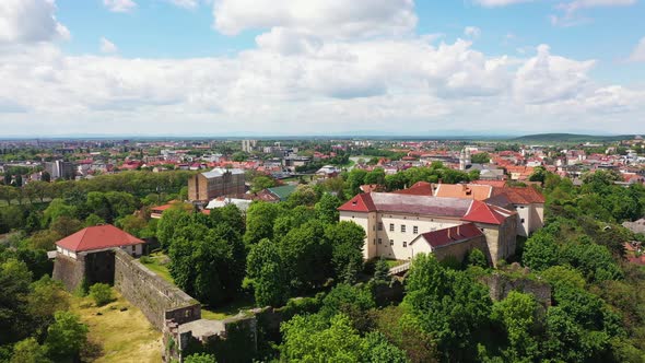 The Uzhgorod Castle in the Summer Aerial Panorama City View