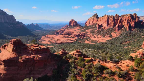 Birds Eye View Aerial Drone 4K Footage of Hikers at Merry Go Round Rock Sedona Arizona