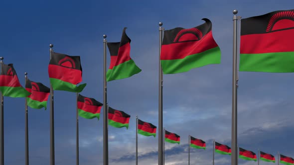 The Malawi Flags Waving In The Wind  - 4K