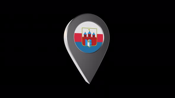 3d Animation Map Navigation Pointer With Flag Of Bydgoszcz (Poland) With Alpha Channel - 4K