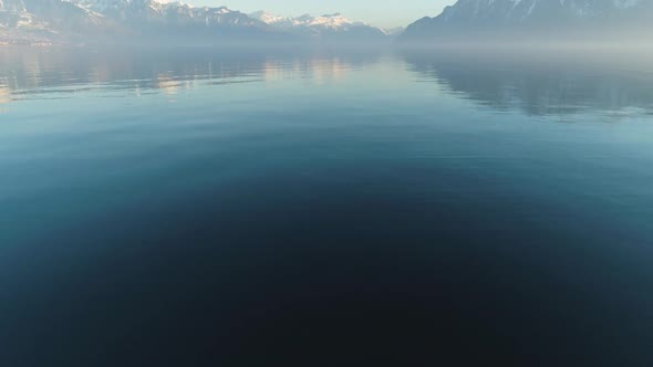 Lake Geneva and Mountains at Clear Day