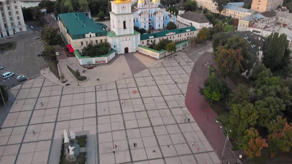 Aerial View of the Bell Tower and Saint Sophia's Cathedral at Dusk Kiev, Ukraine