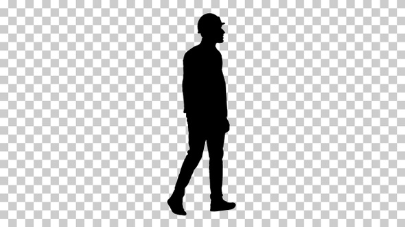 Silhouette Walking engineer in helmet, Alpha Channel