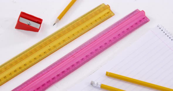 Scale rulers with pencils, sharpener and diary