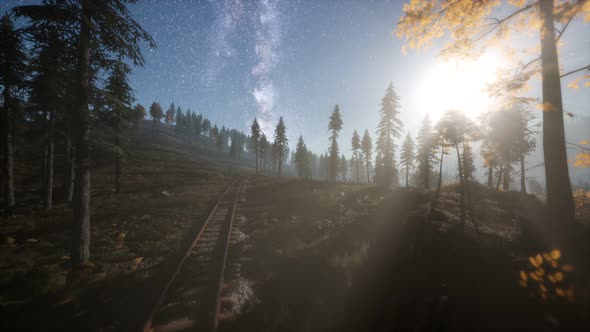 The Milky Way Above the Railway and Forest alt