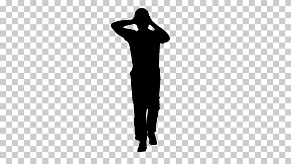 Silhouette Construction worker walking and putting on hard alt