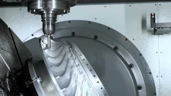 CNC metal processing. Automated metalworking machine.