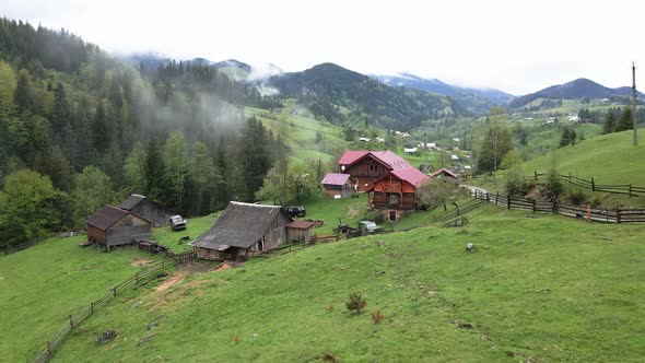 Ukraine, Carpathian Mountains: House in the Mountains Aerial