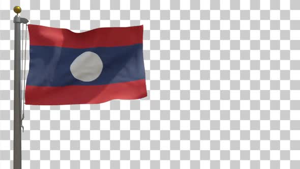 Laos Flag on Flagpole with Alpha Channel - 4K