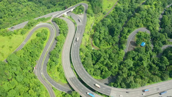 Meandering road network at the Mumbai Pune Expressway , big highway that connects