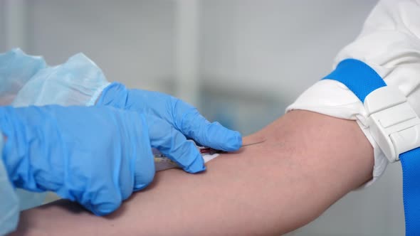 Close Up of Nurse Collecting Venous Blood of Female Patient