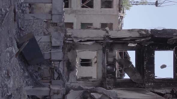 Vertical Video of a Multistorey Building Destroyed During the War in Ukraine