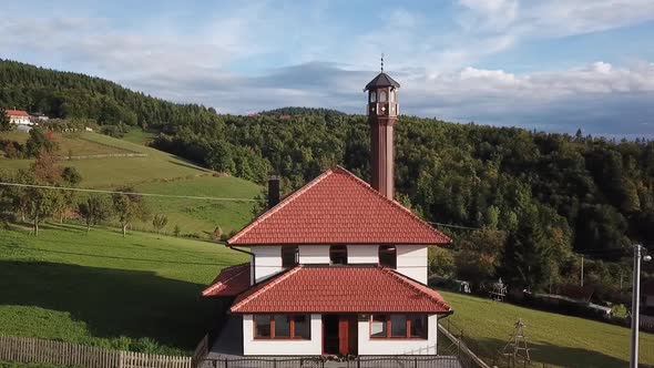 Aerial Shot Of A  Mosque In The Mountain