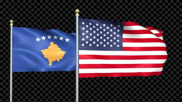 Kosovo And United States Two Countries Flags Waving