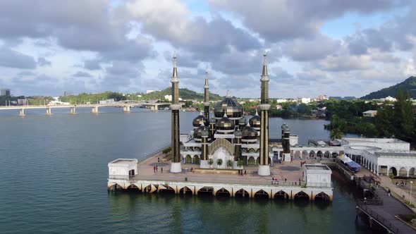 Drone Footage of Crystal Mosque (Masjid Krystal in Malay) in Kuala Trengganu during sunset