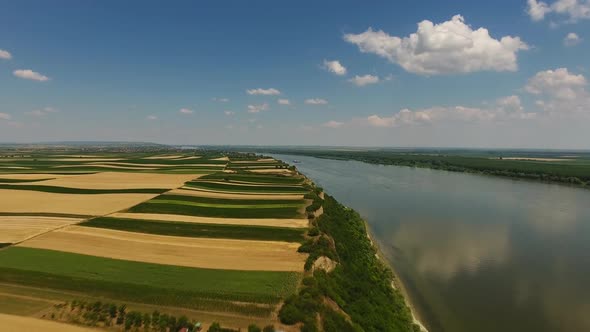 Aerial View of Fields and Danube River in Serbia