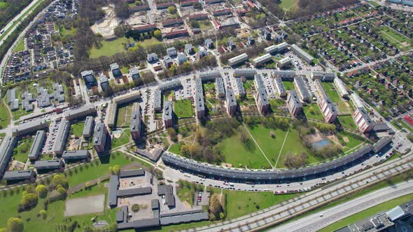 Residential area built to look like an eye, aerial view