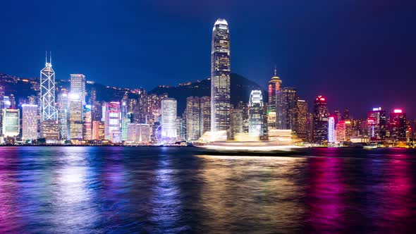 Time lapse of Victoria Harbor in Hong Kong at night