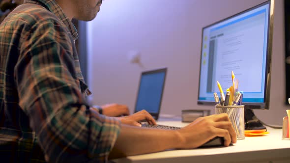 Programmer with Computer Working at Night Office 79