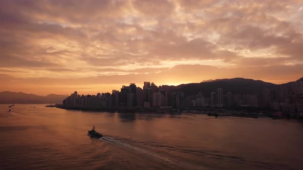 Modern Skyscrapers In Hong Kong City. buildings in Hong Kong city on sunrise.