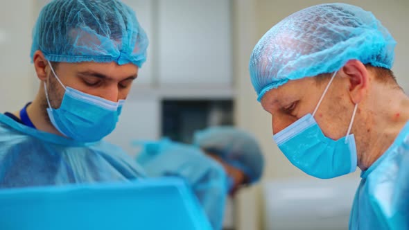 Team of doctors for surgery. Surgeon team during surgery in the operating room